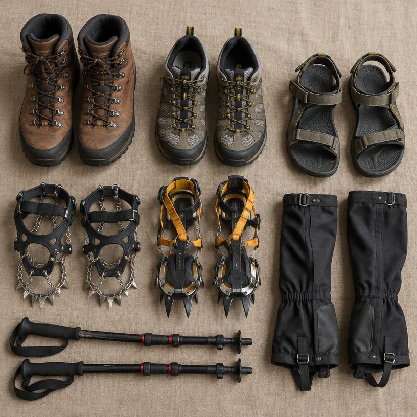 Illustrative footwear, spikes & poles